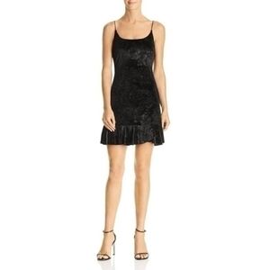 Aqua Black Velvet Floral Flounce Dress NWT